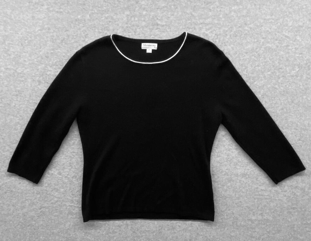 Monterey Club Sweater Womens Medium Black White Contrast Trim Minimalist Capsule